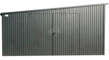 Garaż blaszany - Schowek 6x3m - Brama dwuskrzydłowa - antracyt - rynny - dach spad w bok TS852