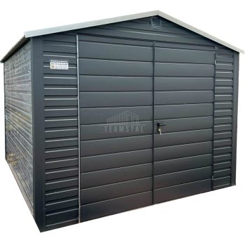 Schowek - Domek ogrodowy 3x3m - Brama dwuskrzydłowa - antracyt - dach dwuspadowy TS867