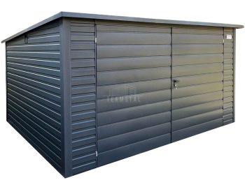 Schowek - Domek ogrodowy 4x3m - Brama dwuskrzydłowa - antracyt - dach spad w tył TS868
