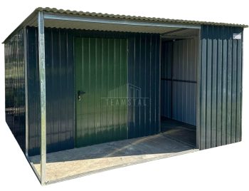 Schowek - Wiata - Domek ogrodowy 2,5x4m + wiata 1,5m - drzwi - antracyt - spad w tył TS870