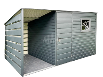 Schowek - Domek Ogrodowy 3x2,5m + wiata 1,5m - Okno - Drzwi - Antracyt - Dach spad w tył TS883