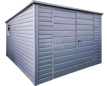 Schowek - Domek ogrodowy 3x4m - Brama dwuskrzydłowa - okno - antracyt - dach spad w tył TS887