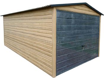 Garaż blaszany 3x6m - Brama uchylna - Winchester - Sosna norweska - Drewnopodobny - Dach dwuspadowy TS894