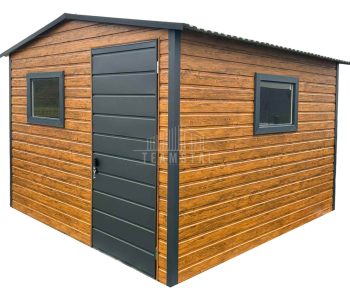 Schowek - domek ogrodowy 3x3m - drzwi - 2x okno - jasny orzech - drewnopodobny - antracyt - dach dwuspadowy TS897