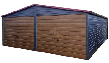 Garaż blaszany 6x6m - 2x brama uchylna - drzwi - antracyt - rynny - dach dwuspadowy TS933