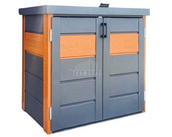 Zabudowa koszy na śmieci wiata śmietnikowa obudowa kubłów 120x65x110 cm 2x120L antracyt + złoty dąb TS952