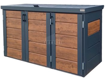 Zabudowa koszy na śmieci wiata śmietnikowa obudowa kubłów 177x65x110 cm 3x120L antracyt + jasny orzech TS953