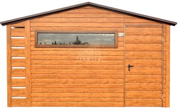 Schowek - domek ogrodowy 3,5x3m + wiata 0,5m - drzwi - okno - jasny orzech - drewopodobny - dach dwuspadowy TS962