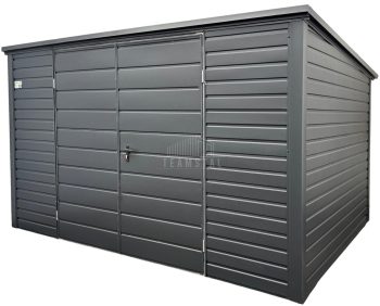 Schowek - domek ogrodowy 4x2,5m - Brama dwuskrzydłowa - antracyt - dach spad w tył TS970