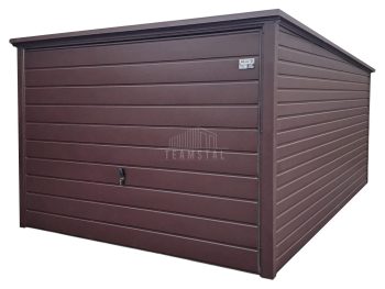 Garaż blaszany 3x5m - Brama uchylna - ciemny brąz - dach spad w tył TS975