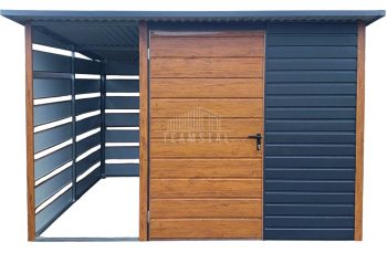 Schowek - domek ogrodowy 2x2m + wiata 1m - Drzwi - okno - antracyt - dach spad w tył  TS981