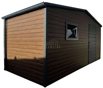 Schowek - domek ogrodowy 5x2,5m - drzwi - 2x okno - Ciemny orzech - drewnopodobny - antracyt - rynny - dach dwuspadowy TS1003