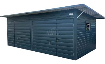 Garaż blaszany - Schowek - 6x3m 2x brama uchylna - 2x okno - 2x drzwi - antracyt - dach spad w tył TS1006