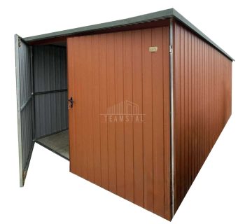 Garaż blaszany 3x6m - Brama dwuskrzydłowa - jasny brąz ( ceglasty ) - dach spad w tył TS1008
