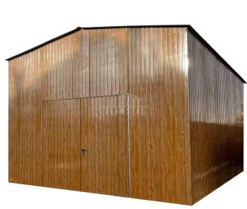 Hala blaszana - Garaż blaszany 6x6m - Brama dwuskrzydłowa - 2x okno - drewnopodobny - dach dwuspadowy TS1021