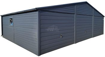Garaż blaszany 9x6m - 3x Brama uchylna - okno - antracyt - rynny - dach dwuspadowy TS1055