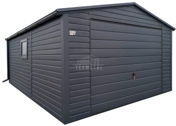Garaż blaszany 4x7m - brama uchylna - okno - antracyt - rynny - dach dwuspadowy TS1067