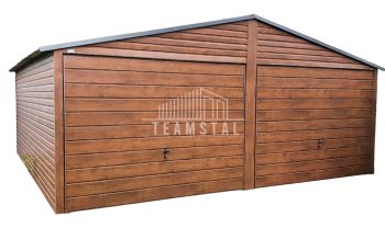 GARAŻ BLASZANY 6m x 5m -  Drewnopodobny 2x Brama uchylna - profil Zamknięty TS210 6x5