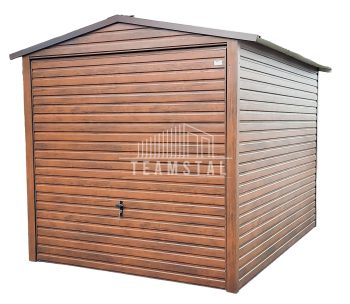 GARAŻ BLASZANY 3m x 5m poziom - dwuspad Brama uchylna  - jasny orzech drewnopodobny TS267 3x5