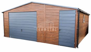 GARAŻ BLASZANY 6m x 5,8m - dwuspad - Brama + drzwi + okno - drewnopodobny + antracyt TS293  6x5,8