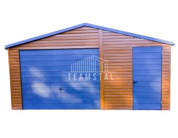 GARAŻ BLASZANY 5m x 6m poziom - dwuspad - Brama + drzwi + okno - blachodachówka - drewnopodobny + antracyt TS318 5x6