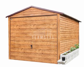 GARAŻ BLASZANY 3m x 6m poziom - dwuspad Brama uchylna - drewnopodobny TS229 3x6