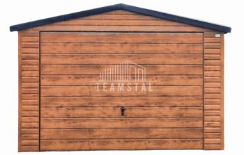 GARAŻ BLASZANY 4m x 5m dwuspad - Brama uchylna - Blachodachówka-  jasny orzech TS233 4x5