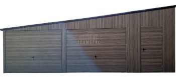 Garaż blaszany 8x6m - 2x brama  - okno - drzwi - ciemny orzech - drewnopodobny -  dach spad w bok - rynna TS1072