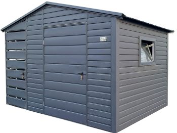 Schowek - domek ogrodowy 2,2x2m + wiata 0,8m + drzwi w wiacie - drzwi - okno - antracyt - dach dwuspadowy TS1074