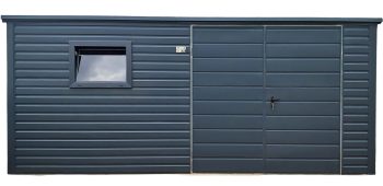 Schowek - domek ogrodowy 4,5x2m - brama dwuskrzydłowa - okno - antracyt - dach spad w tył TS1078