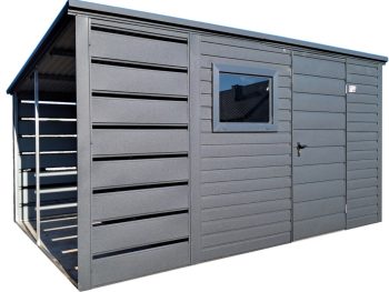 Schowek - domek ogrodowy 2,5x2m + wiata 1m - drzwi - okno - antracyt  - dach spad w tył  TS1080