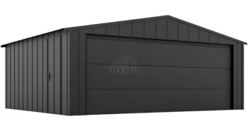 Garaż blaszany 5x6 - brama segmentowa - drzwi - blacha na rąbek - dach dwuspadowy TS1087