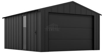 Garaż blaszany 4x6 - brama segmentowa - okno - drzwi - dach dwuspadowy - blacha na rąbek TS1084