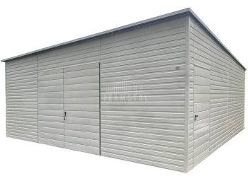 Hala 7x6 m - spad w tył - biały - brama dwuskrzydłowa - drzwi - 2x okno TS1123