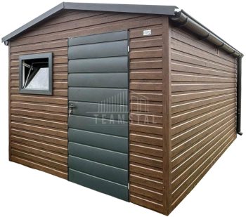 Schowek - domek ogrodowy 2,7x3,5m - drzwi - okno - ciemny orzech - drewnopodobny - dach dwuspadowy - rynny TS1125