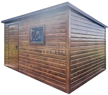 Schowek - domek 4x2,5m - drzwi - okno - jasny orzech - drewnopodobny - dach dwuspadowy TS1153