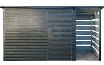 Schowek - domek ogrodowy 3x2m - wiata 1m - drzwi - sosna norweska - drewnopodobny - dach spad w tył TS1132