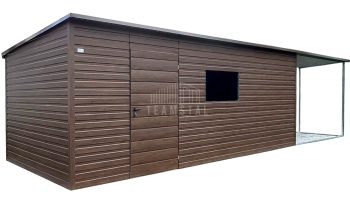 Schowek - domek ogrodowy 6x3m - wiata 3m - drzwi - otwór na okno - ciemny orzech - drewnopodobny - dach spad w bok TS1136