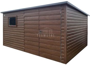 Schowek - domek 4x2 - brama - okno - ciemny orzech - drewnopodobny - dach spad w tył TS1138