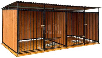 Kojec dla psów 4x2m drewniana podłoga - uchwyt na miski TS1140