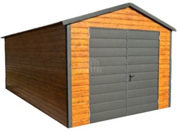Garaż blaszany 4x6m - Brama dwuskrzydłowa - jasny orzech - drewnopodobny - antracyt - dach dwuspadowy TS1143