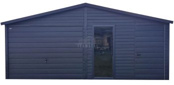 Garaż blaszany 6x5,8m - Brama uchylna - drzwi - okno - antracyt - blachodachówka - dach dwuspadowy TS1145