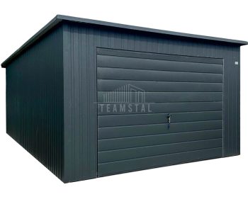 Garaż blaszany 4x5m - brama uchylna - okno - antracyt - dach spad w tył - rynna  TS1116