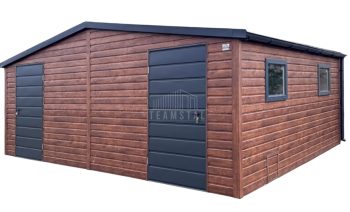 Schowek  - domek ogrodowy 6x4m - 2x drzwi - 4x okno - rynny - ciemny orzech - drewnopodobny - antracyt - dach dwuspadowy TS1149