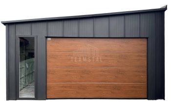 Garaż Blaszany 5x5,5 m - brama segmentowa - 2x okno - drzwi - blacha na rąbek - rynny TS1164