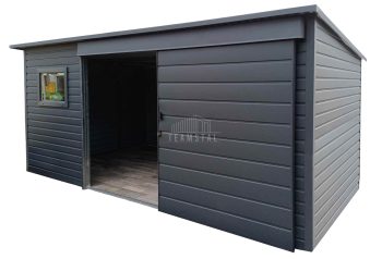 Schowek - domek ogrodowy 5,5x2,5m - drzwi przesuwne - okno -  antracyt - dach spad w tył TS1167