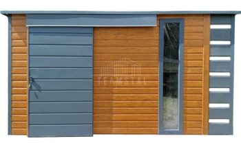 Schowek - domek ogrodowy 4,5x2,5m - wiata 0,5m - drzwi przesuwne - okno - jasny orzech - drewnopodobny - dach spad w tył  TS1168