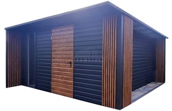 Schowek - domek ogrodowy 4x4 - drzwi - okno - antracyt - dekor z lameli - dach spad w tył TS1185