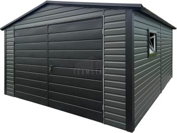 Garaż blaszany 4x5m - brama dwuskrzydłowa - okno - antracyt - dach dwuspadowy TS1191