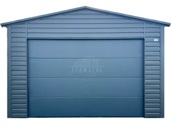 Garaż blaszany 4x6m - brama segmentowa - drzwi - 2 x okno - antracyt - dach duwpadowy TS1192